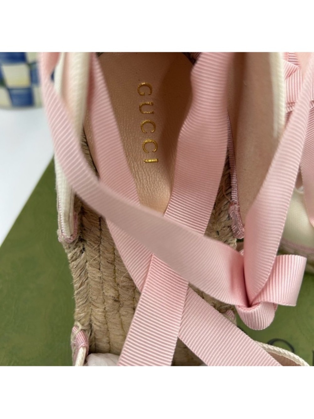 Women’s Gucci white/pink wedge ESPADRILLES size 40 made in Spain - Picture 8 of 9